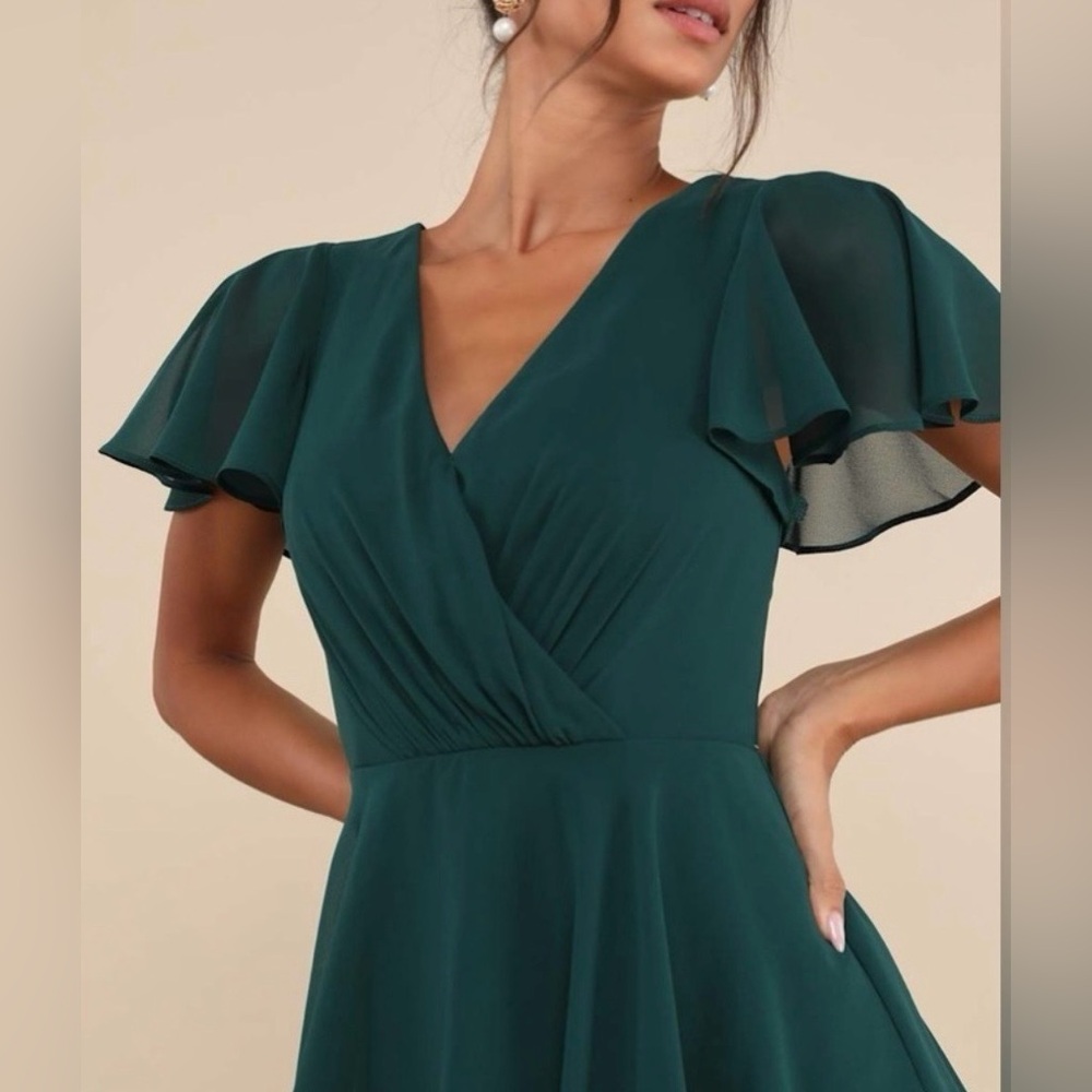 Lulus NWT “Sincerely Exquisite” Emerald Green Short Sleeve Tiered Maxi Dress - Picture 9 of 12